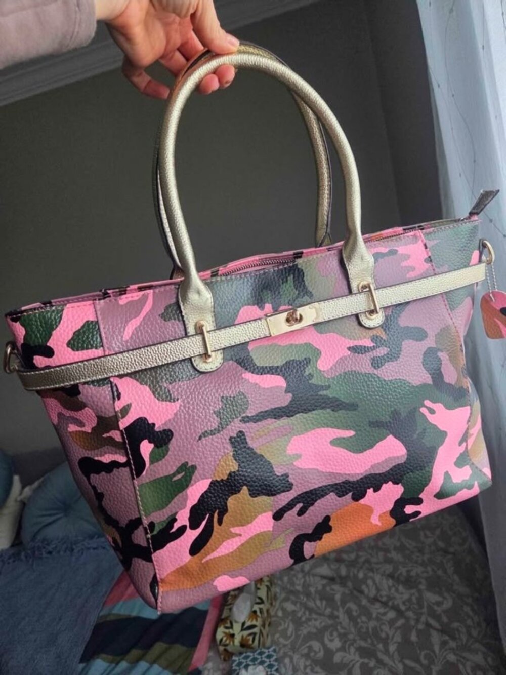 Pink Camouflage Multi-Compartment Tote & Satchel Bag